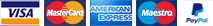 Visa, Mastercard, American Express and Maestro